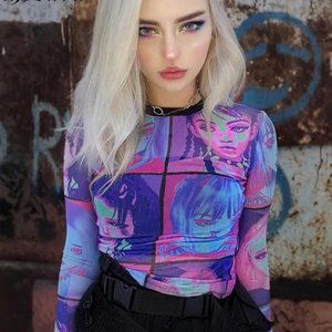 Anime Girls Face Mesh Top